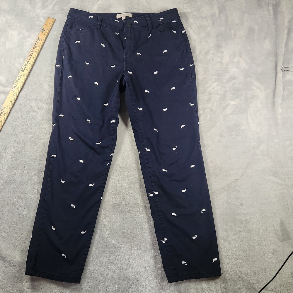 Talbots Size 10P Navy Blue Ankle Pants Embroidered Whales Women's Preppy Coastal
